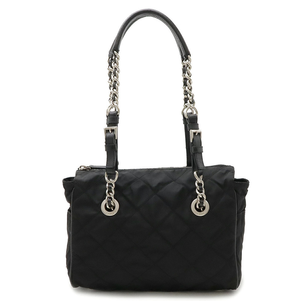 Prada Tote Bag Chain Shoulder Quilted Leather NERO Black